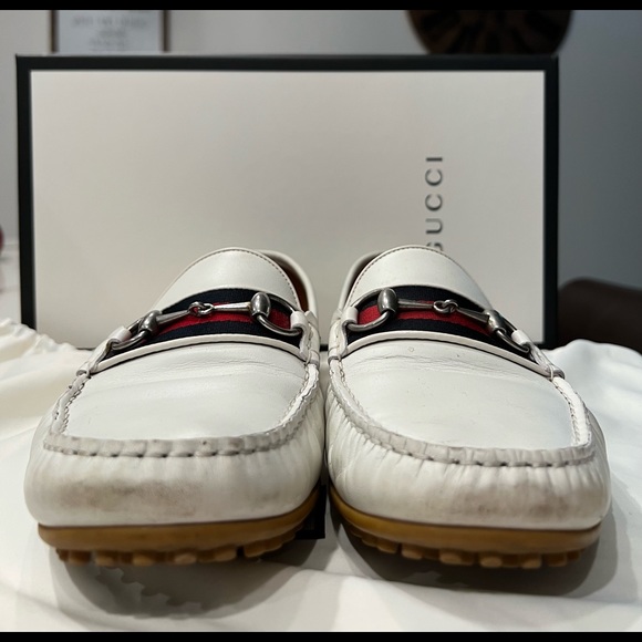 AUTHENTIC GUCCI MENS WHITE LEATHER LOAFERS - Picture 3 of 11
